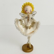 Vintage Japan Chenille Christmas 5” Blonde Ballet Angel Figure MCM Kitsch picture