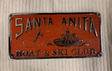 Vintage SANTA ANITA BOAT & SKI CLUB - Stylized Emblem Co - Car Club Plaque picture