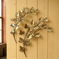 2 Vintage Home Interiors Metal Wall Art Hanging Brass Gold tone Leaves Decor picture