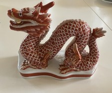 GUMPS SF Vtg Porcelain Dragon Figurine Red Gold Ball In Mouth 9 x 7 x 4 In MINT picture