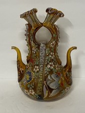 Rare Moser Hand Blown Decanter or Cruet W enamel Applied Art Glass Double Spout picture