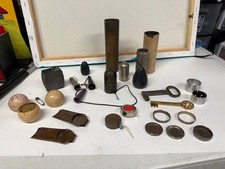 Vintage Brass Magic Trick Lot - Okito Box, Sleeve Pulls, Hand Vanishers, Tubes picture