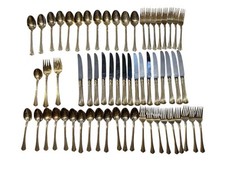 Supreme Cutlery TOWLE CLASSIC PLUME Gold E.P. Flatware Service For 8 Set 62 Pc picture
