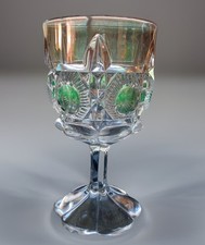 Antq. US Glass Co. EAPG Goblet Newport 15117 Bullseye & Daisy Clear/Green c.1909 picture