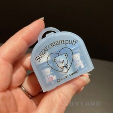 VTG 1995 Sanrio Sugar Cream Puff White Teddy Bear Cased ERASERS Blue Cottage 90s picture