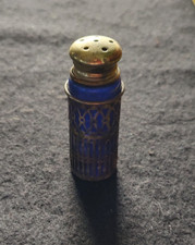 Vintage Cobalt Blue Glass Shaker with Fancy Metal Fretwork Covering picture