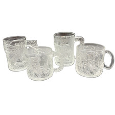 Vintage 1995 McDonald’s Batman Forever Glass Mugs Complete Set Of 4 3D Etched picture