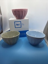 Pier 1 Imports 3 Mini Ceramic Prep Bowls NEW in Box green blue pink picture