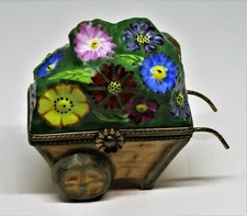 LIMOGES FRANCE BOX - CHAMART EXCLUSIF - FLOWER CART & METAL HANDLES - BIRTHDAY picture