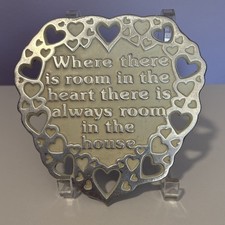 Wilton 1985 Perforated Heart Trivet Heart and Home Saying Made in USA Pewter ? picture