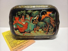 Vintage New Hand Painted Russian Lacquered Hinged Trinket Box ‘Golden Cockerel’ picture