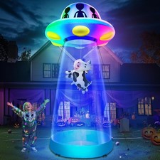 10 Ft Inflatable UFO Cow Abduction  Build-in LEDs 3 Colors Light HalloweenDecor picture