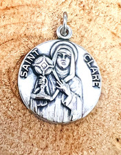 Vintage JCC Sterling Silver Saint Clare Medal Catholic Religious Charm Pendant picture