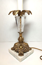Vintage Mid Century Hollywood Regency Lucite & Brass Tone Marble Base Table Lamp picture