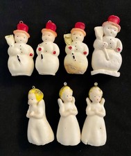 Vintage Tavern Wax Christmas Ornaments Snowman and Angels 1940s Set Of 7 picture