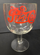 Vintage 70s Pepsi Cola Glass Thumbprint Goblet 6