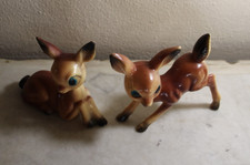 Vintage Deer Doe Fawn Hard Plastic Christmas Hong Kong Big Eyes Kitsch Set of 2 picture