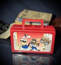 Vintage 1997 Looney Tunes Blues Plastic Lunch Box Sylvester Tweety Taz Red Case picture