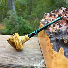 Olive wood Dublin tobacco pipe with straight dark green ripple acrylic stem. picture