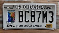 Georgia expired 2006 FIGHT BREAST CANCER License Plate / Tag - BC87M3 ~ Embossed picture