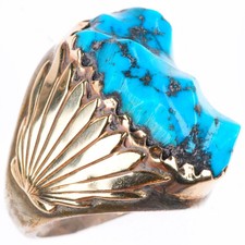 sz9.5 big vintage Zuni 14k gold accent sterling silver high grade turquoise ring picture