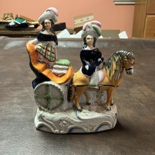 Antique STAFFORDSHIRE English C. 1840’s Porcelain Prince & Princess On Horseback picture