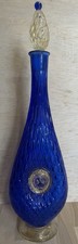 Vintage Blue Glass Decanter with Stopper 17 1/4 Tall Excellent Condition picture