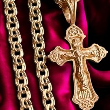 Cross Jesus Necklace Gold Plated Silver 925 Pendant Jewelry Orthodox Women Men's picture