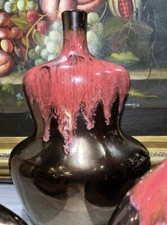 Set 2 Burgundy Red Ceramic Art Bud Vases Decor Pour Over Reactive Metallic picture