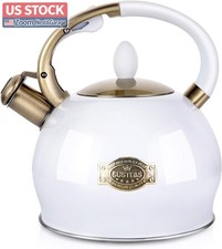 US Stock SUSTEAS Whistling Tea Kettle 2.7QT Food Grade Steel White picture