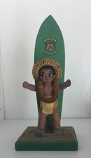 Vintage 50s-60s HAWAIIAN souvenir SURFER BOY statue w/ LEI & SURFBOARD rare picture