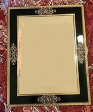 Vtg Enamel & Ormolu Filigree Art Deco Picture Frame Large 11.5x14.5