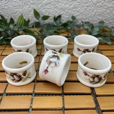 6 Vintage 70s Porcelain Napkin Rings Floral Pink Blue Flower Dinner Table Decor picture