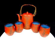 Crown China Japan Pottery Bamboo Red Flambe Glaze 5pc Vintage 6