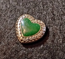 Vintage Cabochon Aventurine heart shaped charm or pendant /sterling silver picture