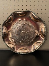 Vintage Mexican Copper & Brass Aztec Calendar Cigar Ashtray – 11.5” – 1 lb 7 oz picture