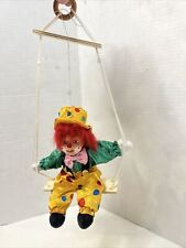 Clown Doll On A Swing Porcelain Face, Red Hair , Bright, Happy, Rare picture