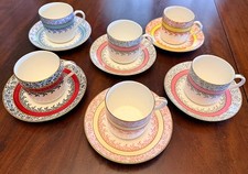 Antique Edwin J D Bodley Burslem Demitasse Cups Saucers Harlequin Set Victorian picture