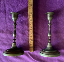 Vintage Pair ETCHED ENAMELED ORNATE Brass Candlesticks  Made In India 5 3/4