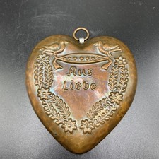 Vintage Hammered Hanging Copper Plated Heart Birds Floral Wreath AUS LIEBE Love picture