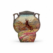Antique John Buchanan Glasgow Tin Urn Vase Scottish Stag Dutch Scene 9.75 picture