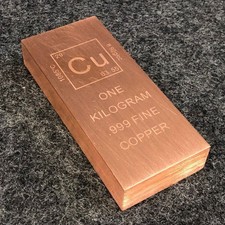Solid Copper Bar 1 KG (2.2lb) 99.9% Pure Copper (Cu 999) Ingot Periodic Element picture