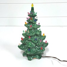 Vintage Atlantic Mold Ceramic Christmas Tree Green Lighted Tabletop Decor 11 in picture
