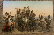 L’arrivee Des Moissonneurs Art Postcard  Vintage picture