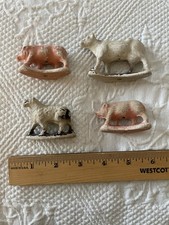 4 Antique German Putz “Masse” Composition Farm Animals Cow Pigs Sheep Primitive picture