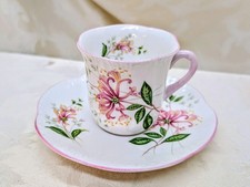 Vintage Shelley Tall Dainty Coffee Can Saucer Pink Honeysuckle Floral Cup Tea picture