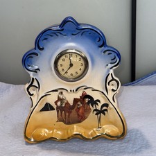 VTG. French Ceramic Mantel Clock Camel Desert Scene Art Deco Working Keeps Time picture