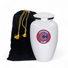 Chicago Cubs Baseball Theme Cremation Funeral Human Ashes White Urn w/Bag picture