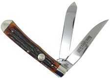: Queen #19 ACSB Trapper Amber Stag Bone Knife D2 Titusville NIB picture