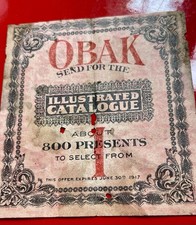 1917 OBAK CIGARETTES Tobacco Catalog Redemption Coupon. picture